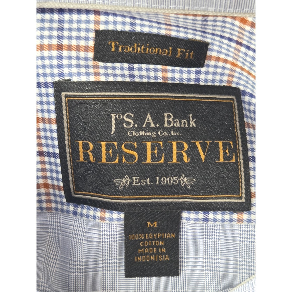 Jos A Bank Reserve Mens Blue Micro Plaid Egyptian Cotton Shirt Traditional Fit M - Picture 5 of 9
